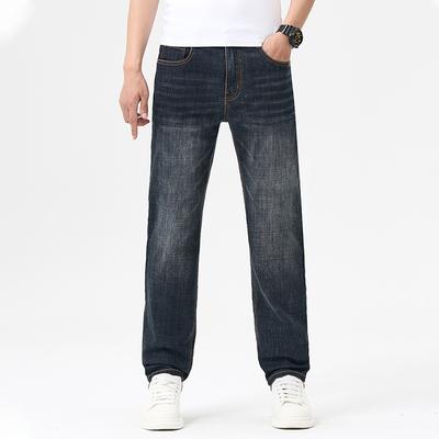 Cotton Elastic Jeans Men's Loose Straight Summer Thin Style High Soft Casual Trousers Men