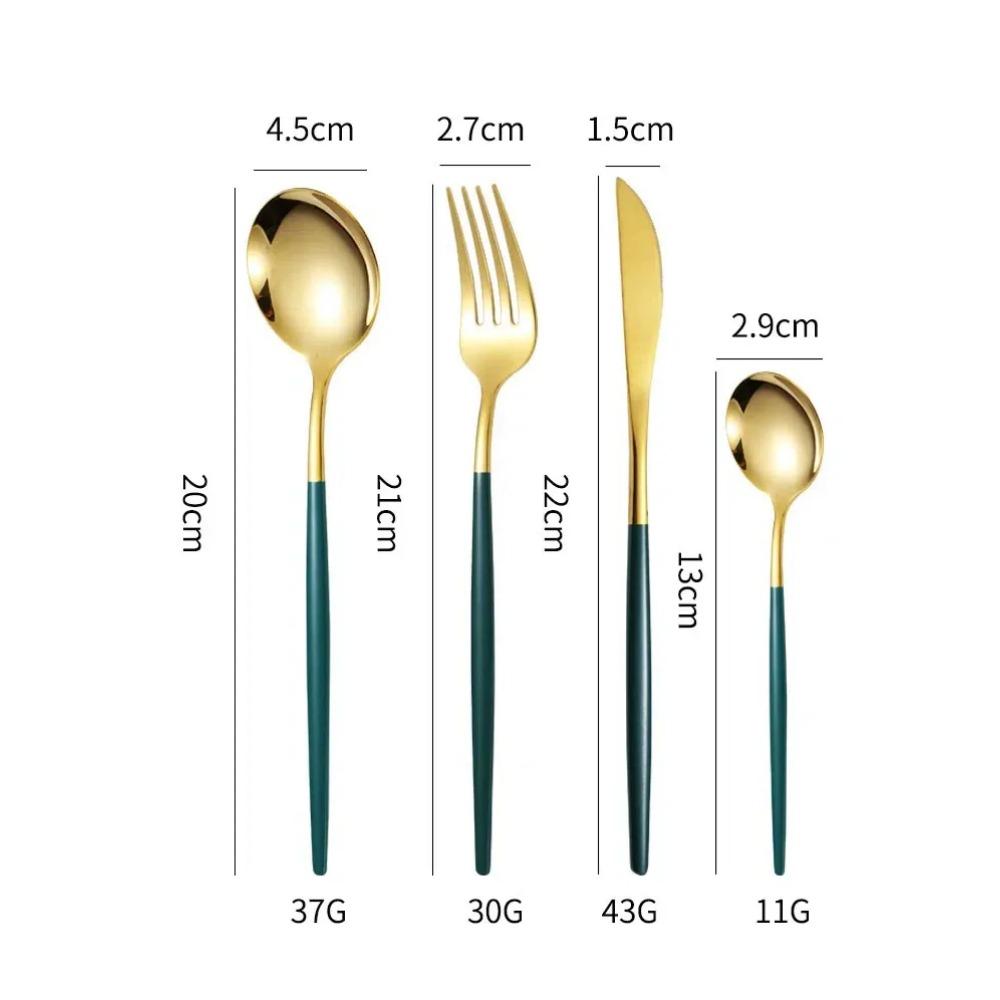 4Pcs Stainless Steel Cutlery Set - Golden Design Steak Knife Fork Spoon Coffee Spoon for Wedding Restaurant Home Durable Elegant