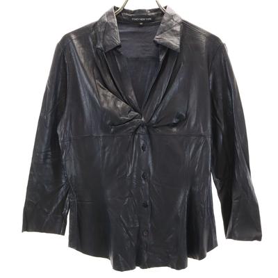 FOXEY NEW YORK Long Sleeve Faux Leather Shirt 40 Black Pullover Women Used