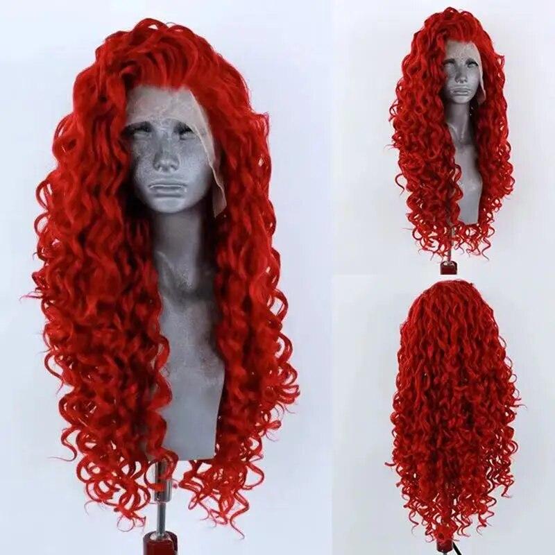 Orange Long Curly Lace Wig Cosplay Wig Halloween Synthetic Long Hair Role Play Wig for Women Girls Lace Front Wig
