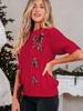Autumn 2025 Women's Fashion Pullover: Short-Sleeved Bow Tie Knit Top