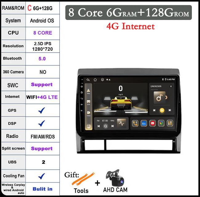 9 Lnch Android 14 For Toyota Tacoma 2 N200 Hilux 2005-2015 Car Radio 4G+WIFI Navigation GPS Multimedia Video Player Carplay Auto
