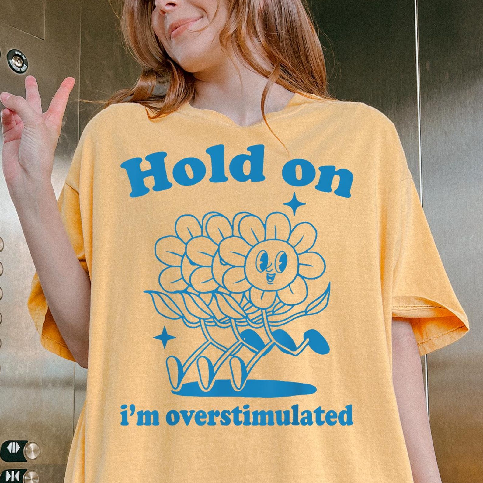 Comfort Colors® Hold On Partner I m Overstimulated Shirt -Funny Saying Shirt,Quote Shirt,Meme Shirt,Hold On Partner Tee,Quote Shirt 3XL