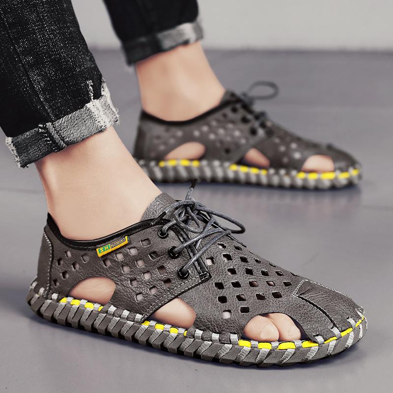 Мужские сандалии ручной работы с мягкой подошвой из полиуретана со шнуровкой — фото 4