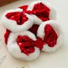 Sparkling Red Sequin Bow Hair Ties Spring Clip With Plush White Trim Cute & Sweet Velvet Scrunchies For Women And Girls Perfect Christmas Gift