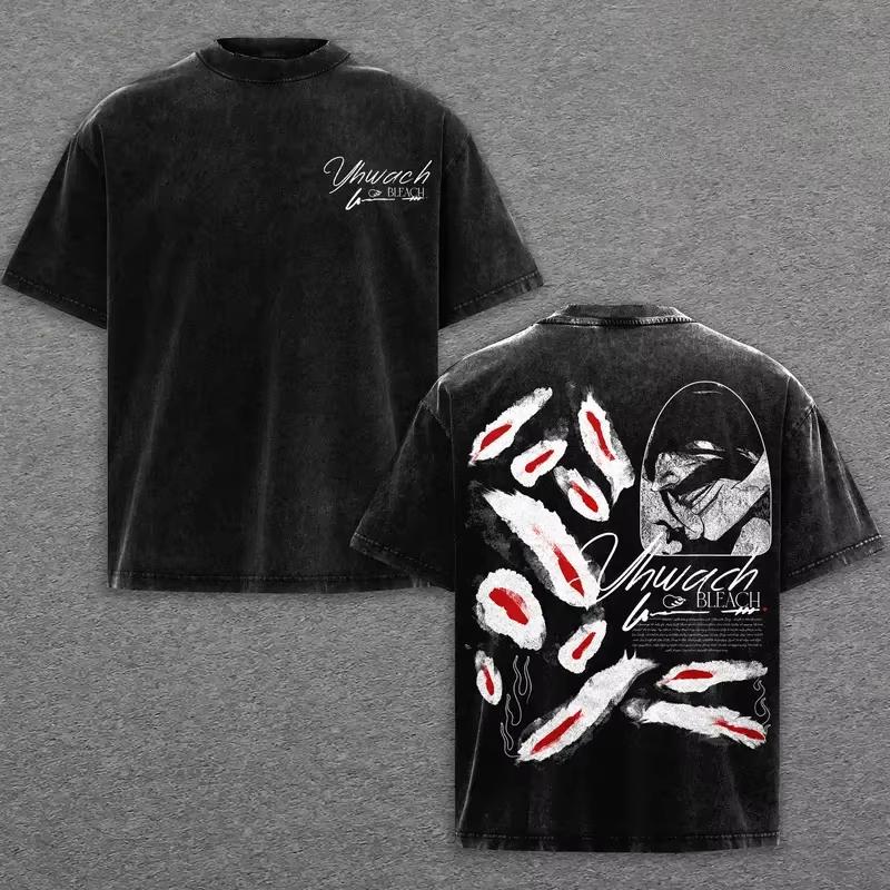 Vintage Washed Anime BLEACH Yhwach Manga Print T Shirt Unisex Fans Casual Oversized Japanese Style Streetwear Short Sleeve Tops
