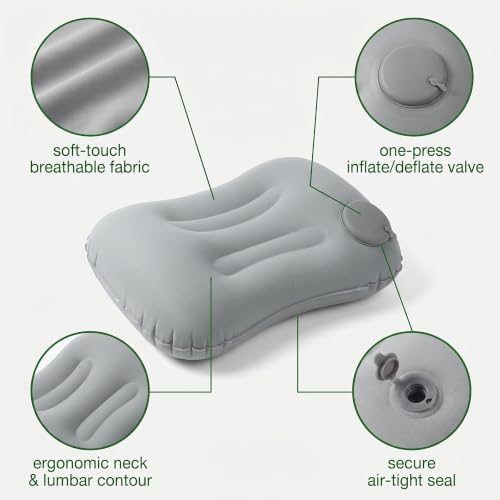 UWJOWP Inflatable Neck Pillow 2-Pack Travel Pillow for Airplane Train Camping Gray+Navy 34x22cm