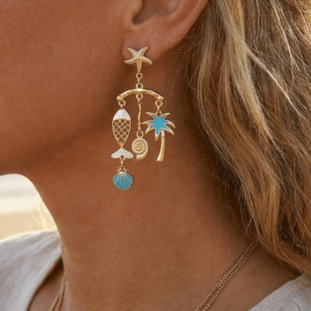 Coconut Tree Ocean Style Ear Studs Fish Starfish Earrings Chic Shell Earrings Studs Holiday