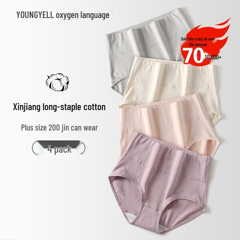 YOUNGYELL Women's High Waist Seamless Cotton Antibacterial Underwear 4-Pack