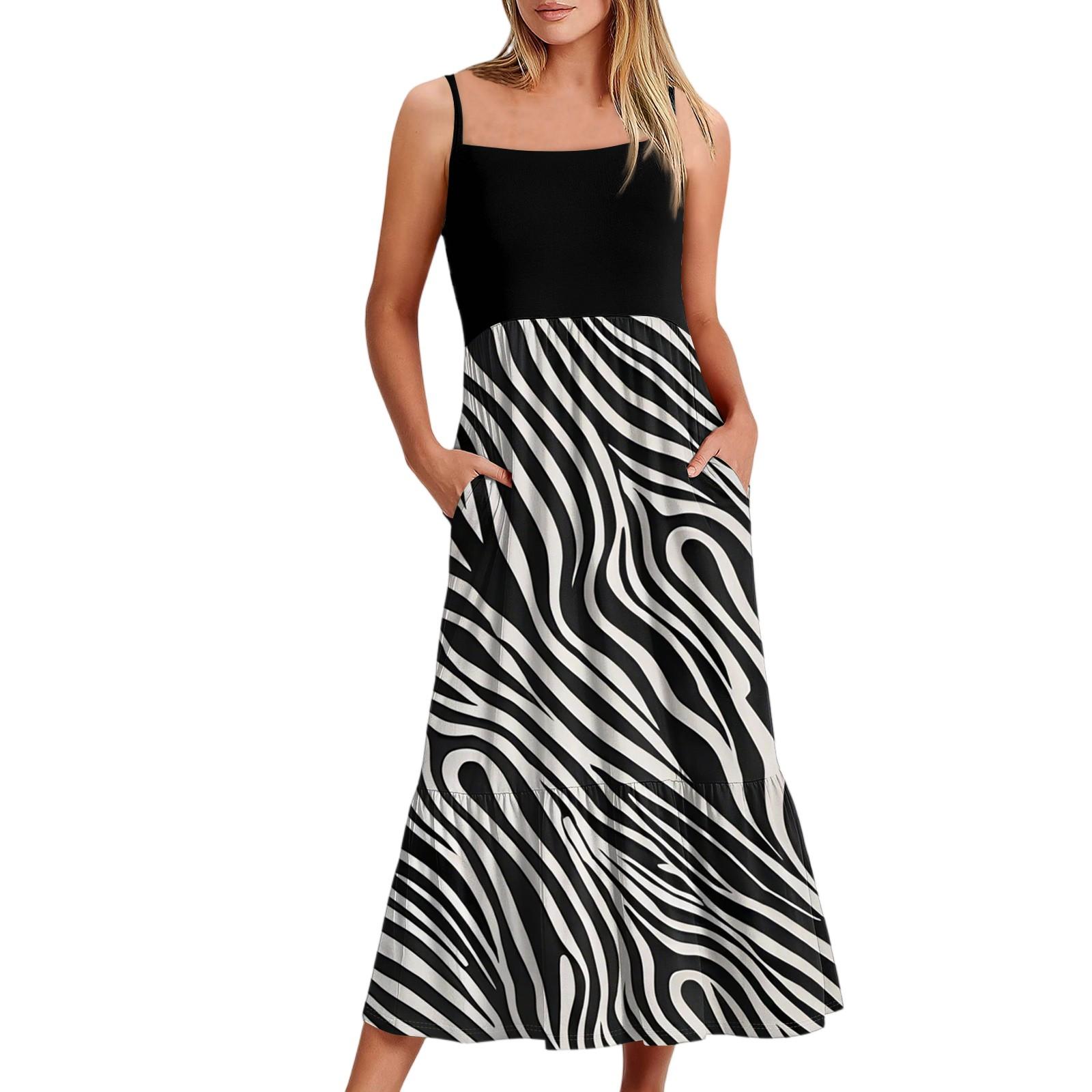 

Женское длинное пляжное повседневное элегантное платье макси на тонких бретельках в полоску, сдержанное струящееся платье в стиле бохо M чёрный