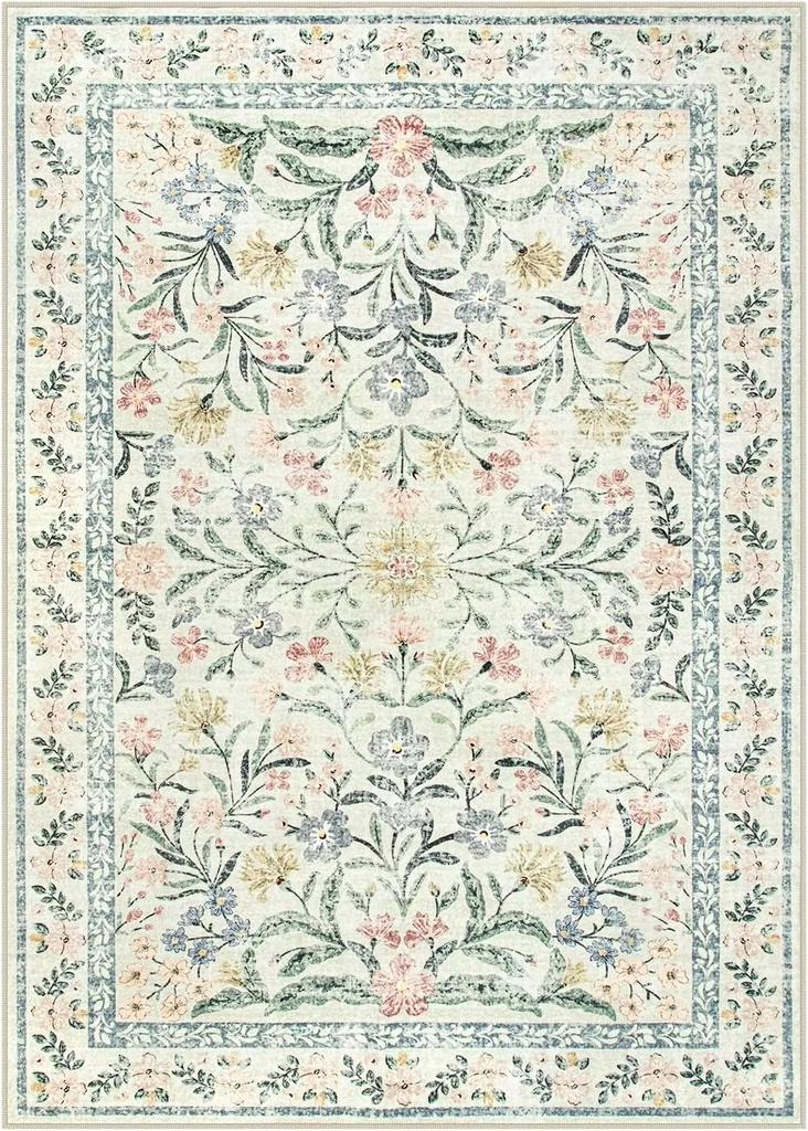 Wohnzimmerteppich Rutschfest Weich Maschinenwaschbar Fußmatte Böhmischer Rosa Blumenteppich Schlafzimmer Heimdekoration Matten Waschbare Teppiche