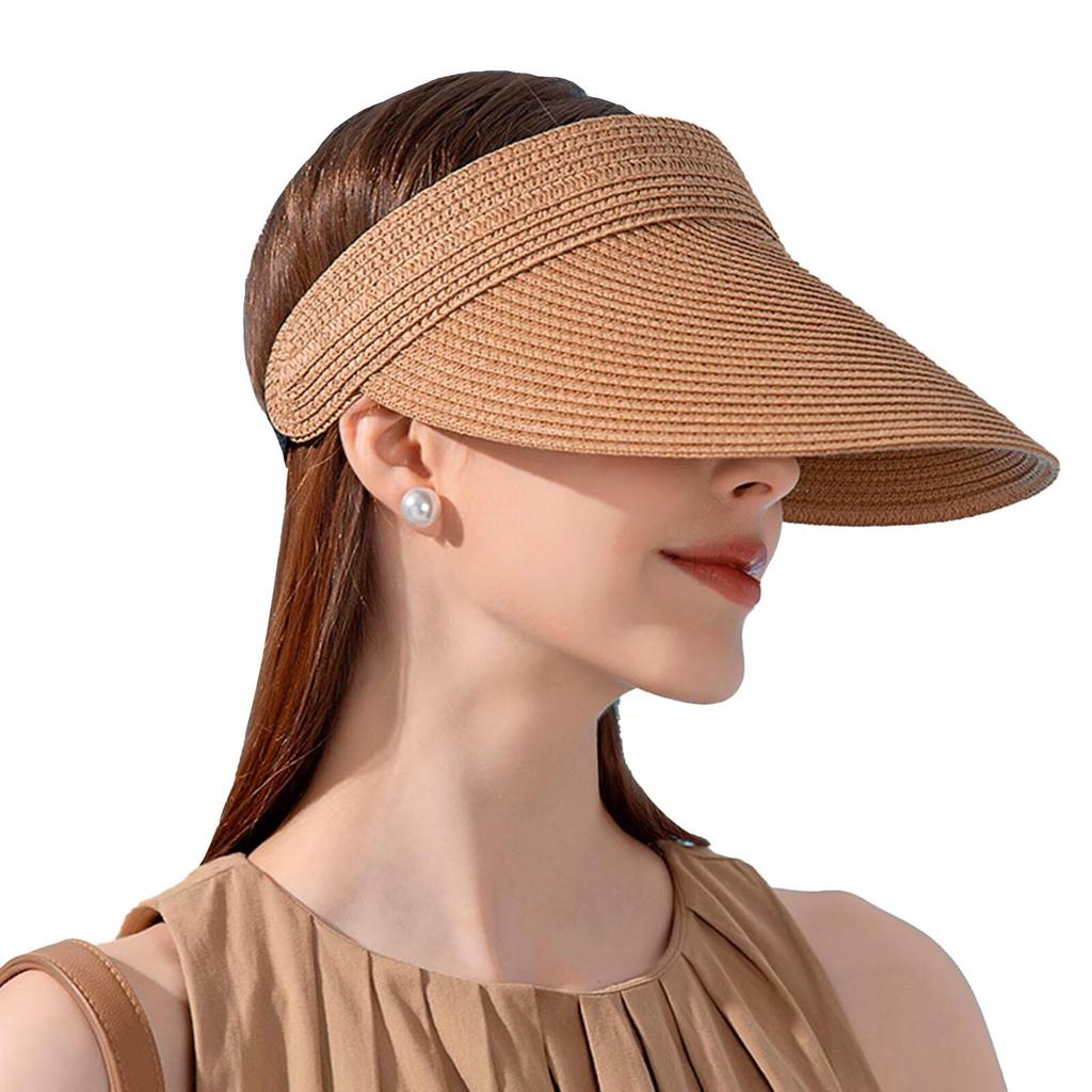 Sun visor for sun UV sun wide makes face look large absorbs sweat and dries fly actress straw outdoor khaki [ZVCXOE] women, spring/summer, hat, straw,