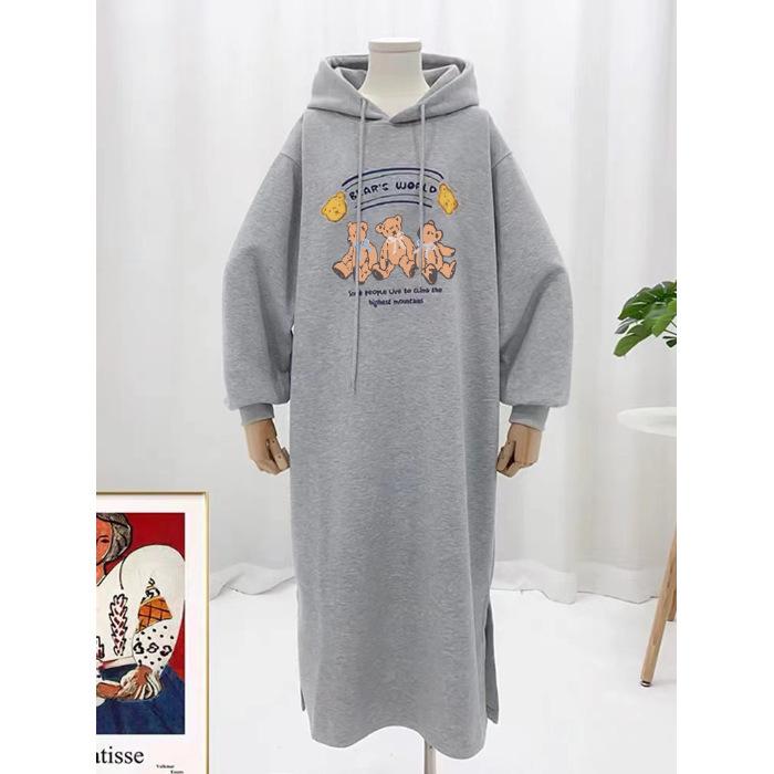 YYFS Women's Fashion Fall Winter Long Sleeve Hooded Loose Waistline Casual Dresses