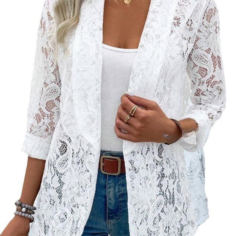 Women's Small Suit Coats Fashion Lace Splice Mesh Long Sleeve Slim Fit Blazers Females Solid Temperament Cardigan Coats