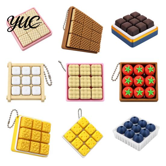 Stress Relief Toys 3D Printed 9-Square Fidget Clicker Toy, Simulation Fruit Cookie Pressing Portable Desk Fidgets Keychain, Click Desktop Ornament,