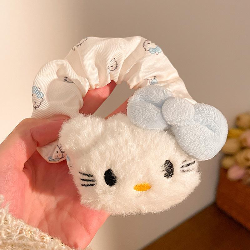 Autumn And Winter Plush Doll Lace Large Intestine Hair Band Cartoon Kt Cat Ponytail Headband Diy Bow Sweet Rubber Band Woman