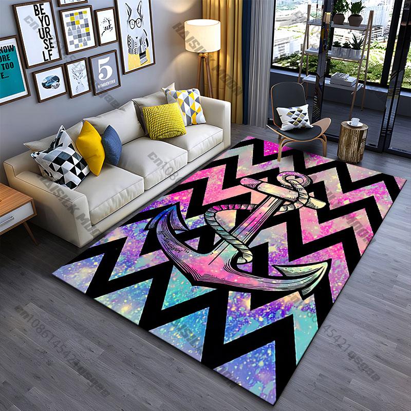Anchor Chevron Pattern Vibrant Colors Carpet Yoga Living Room Room Decor Children's Crawling Mat Doormat Area Rug