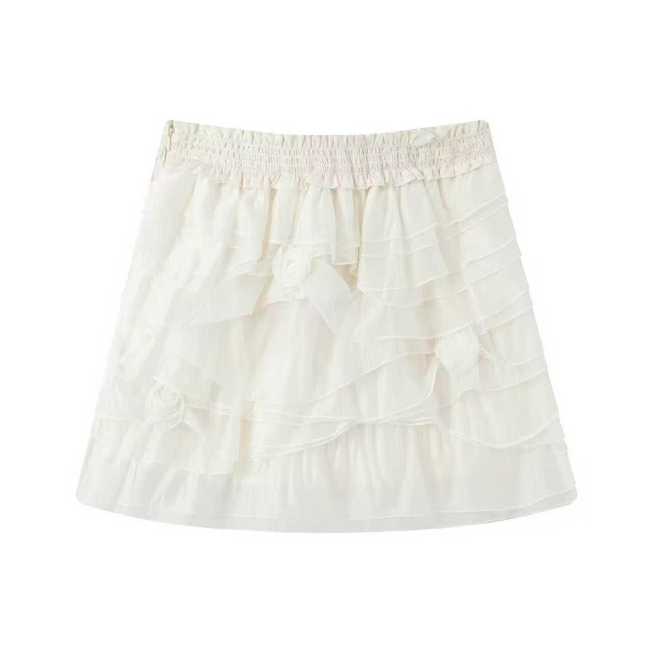 

2025 Winter Elegant Sweet Layered Organza Cake Skirt - LF25D41SS070 Small білий