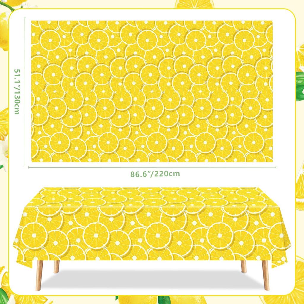 4 Pack Lemon Tablecloth Lemons Summer Party Tablecover Rectangle Table Cover 51 x 86 " Yellow Lemonade Disposable for Lemon Theme Birthday Party