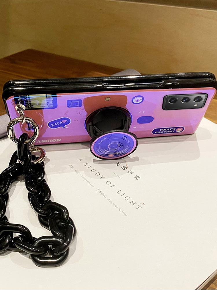 Blue Ray Cartoon Camera Holder Phone Case For Samsung Galaxy Z Fold 3 2 5g Glossy Imd Shockproof Protection Chain Cover