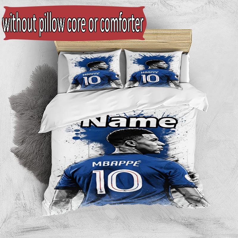 3pcs Duvet Cover Set (1*Duvet Cover + 2*Pillowcase, Without Core), Custom Name Kylian Mbappe Pattern Bedding Set, Home Bedroom Decor Gift