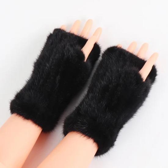 

Женские перчатки из натурального вязаного меха норки, перчатки без пальцев, зимние варежки, высокая эластичность, варежки из натурального меха для дам, для холодной погоды 20cm чёрный