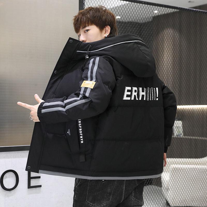 Men's Winter Short Hooded Loose and Handsome Short Printed Cotton Coat for Men