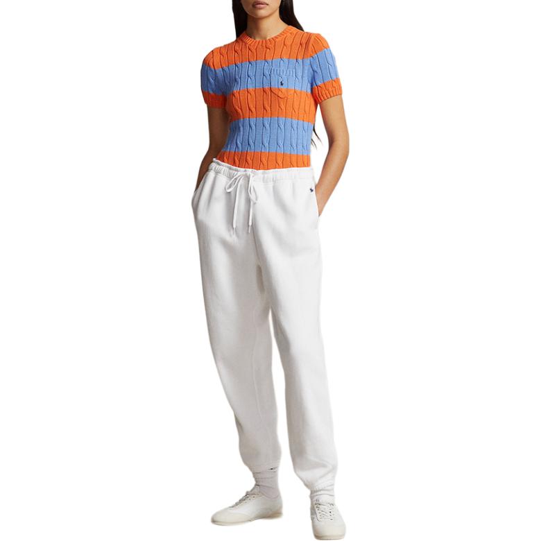 Polo Ralph Lauren SS24 Striped Cable Knit Crew Neck Slim Fit Short Sleeve Sweater Women sweater Multicolor WMPOSWENC020886-400