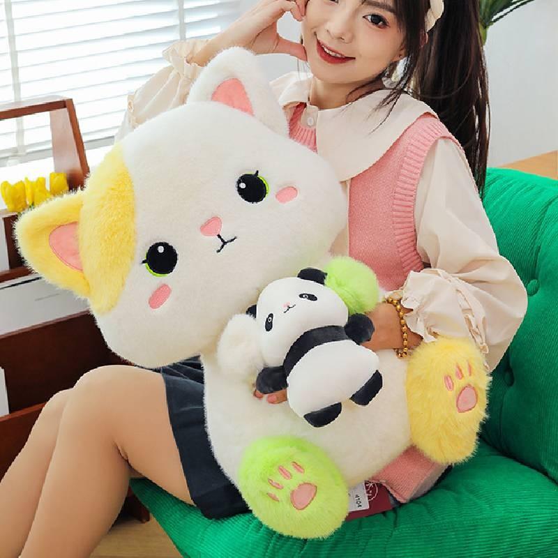 Cat With Panda Plush Toys Cartoon Stuffed Dolls Room Decorations Kids Gifts