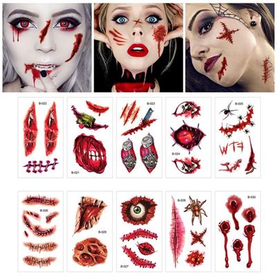 Fake Tatto Big Mouth Face Sticker Bloody Makeup Halloween Horror Tattoo Stickers   Halloween