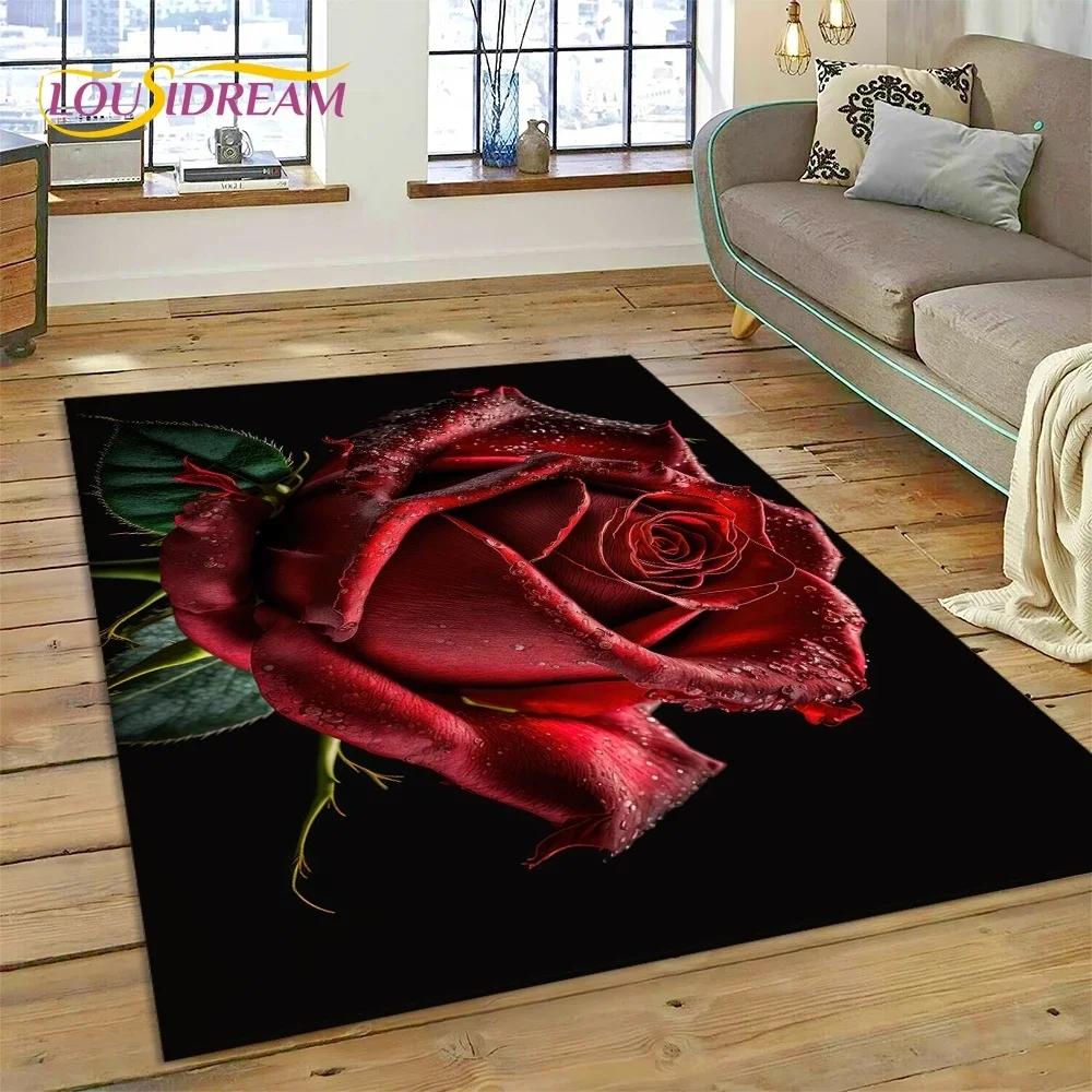 Gül Çiçekleri İskandinav Aşk Romantik Halı Kilim Yatak Odası Oturma Odası Ev Kanepe Dekorasyonu, Çocuk Oyunu Büyük Dekor Yer Paspası
