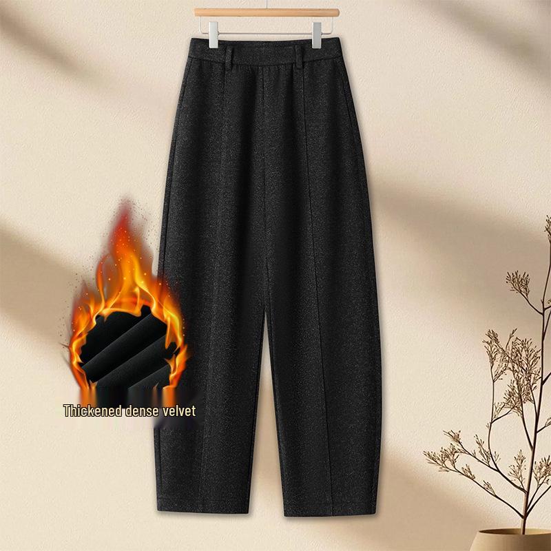

Plus Velvet Thick Wool Petite Curved Leg Pants - 2026 Winter New Acetate Wool Blend Loose Wide Leg Casual Wear X-Large
