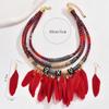 Vintage Ethnic Feather Choker Necklace Earrings Set for Women Multilayer Jewelry