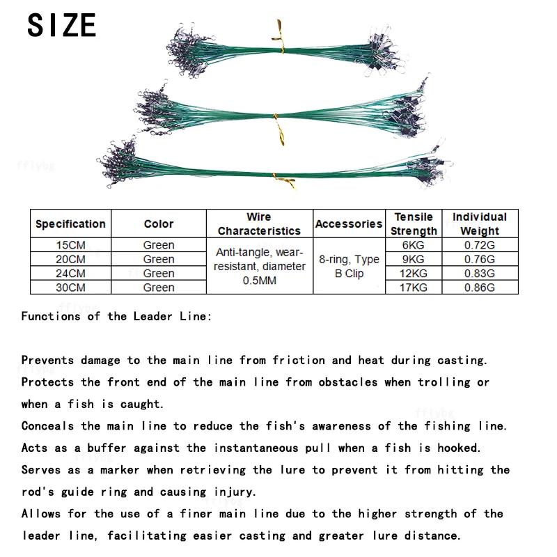 50pcs Steel Fishing Line Super Strong Tensile Force Anti Bite Steel Wire Leader with Rotating Snaps Fishing Lead Wire