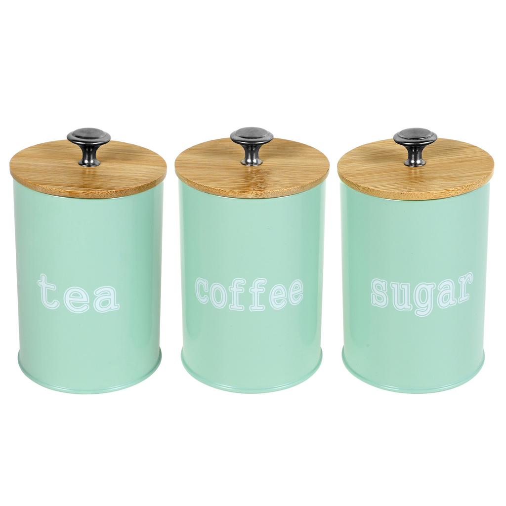 3Pcs Coffee Bean Storage Canisters Tea Sugar Vacuum Sealed Jars Iron Canisters Heat Kitchen Cream Can Airtight Bamboo Lid