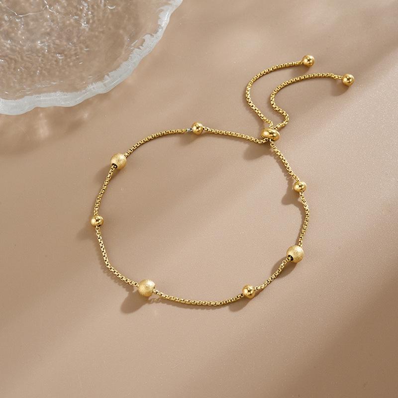 Gold Plated Titanium Steel Women's Adjustable Frosted Bead Bracelet - Light Luxury, Fade-Resistant Hand Jewelry