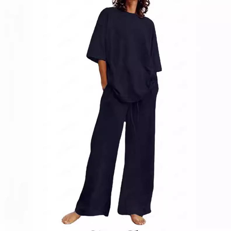 Women's 2-Piece Summer Suit: Temuxiyin Casual Belted Half-Sleeve Top and Wide-Leg Pants