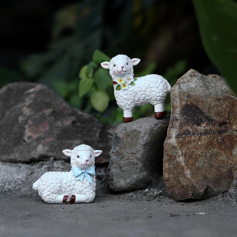 1Pair  Animal Sheep Figurine Dollhouse Mini Ornaments Statue Lamb Toys Fairy Garden Home Decor Terrarium Statues Accessories