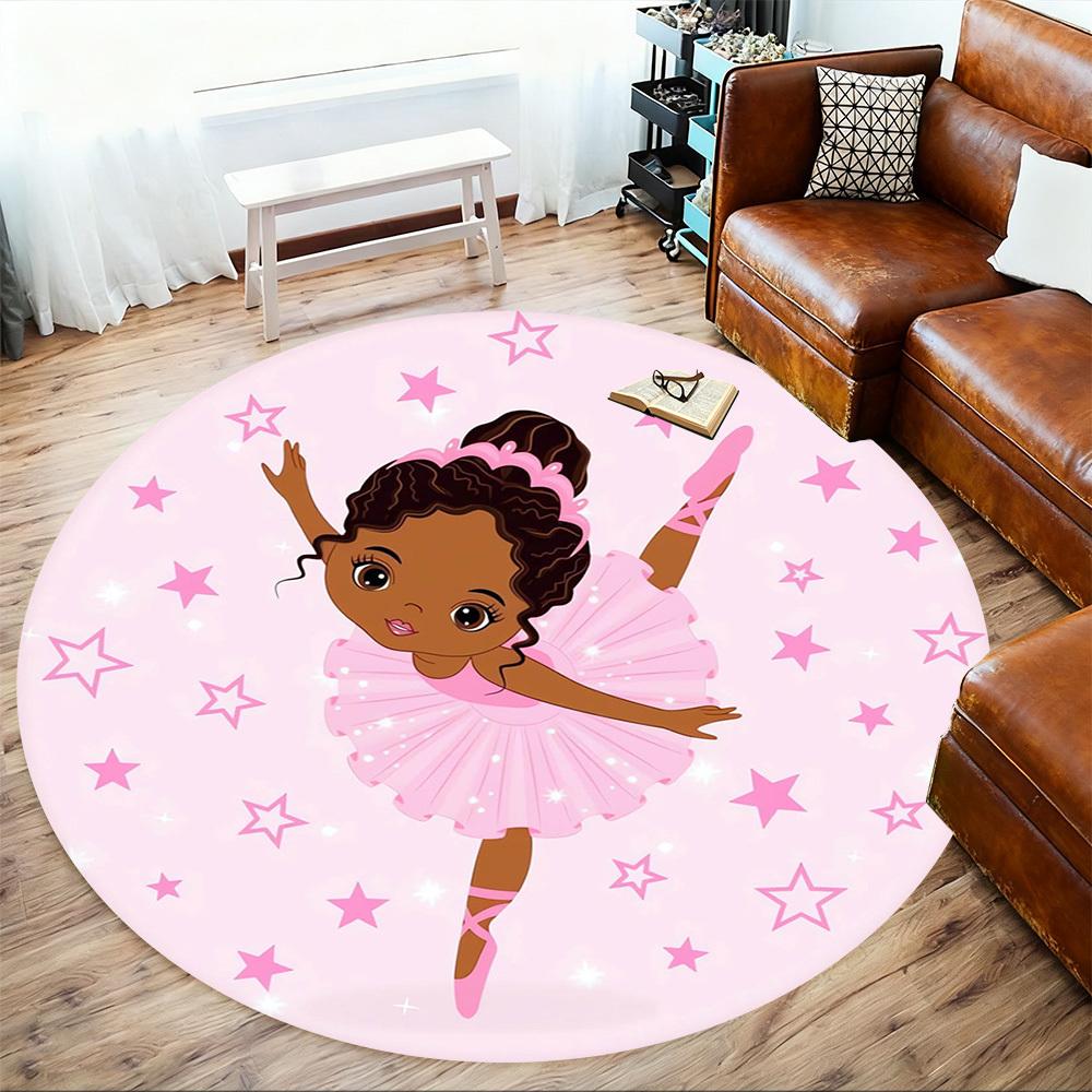 1pc Ballerina, Stars Round Chair mat Area Rug - Non-Slip, Floor Mat for Office, Bedroom, Ideal home decor Christmas Gift p0811445