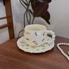 Cute Floral/Heart/Bow Tie Ceramic Cup Saucer Set Beaded Handle Scalloped Edge Coffee Milk Cup Home Kitchen Afternoon Tea Cups