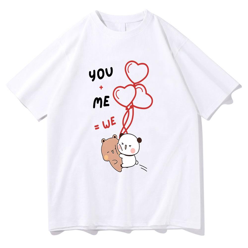You+me=we Together Equation Bear Bubu and Dudu T-shirt Unisex Kawaii Casual Top Cotton Tshirts Sweet Couples Dress Creative Tees