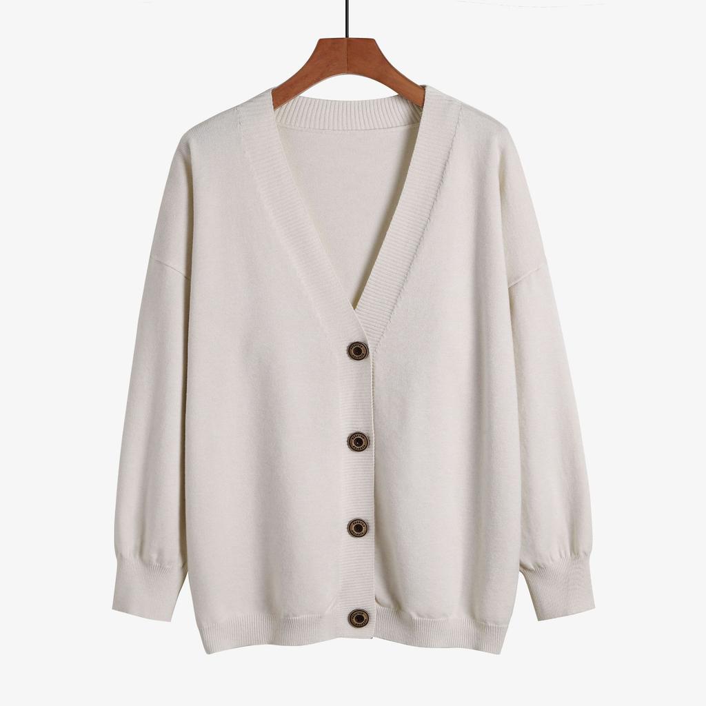 Autumn and Winter Women's Knitted Sweater Loose Lazy Wind V-neck Jacket Thickened Cardigan Popular Fat M Coat