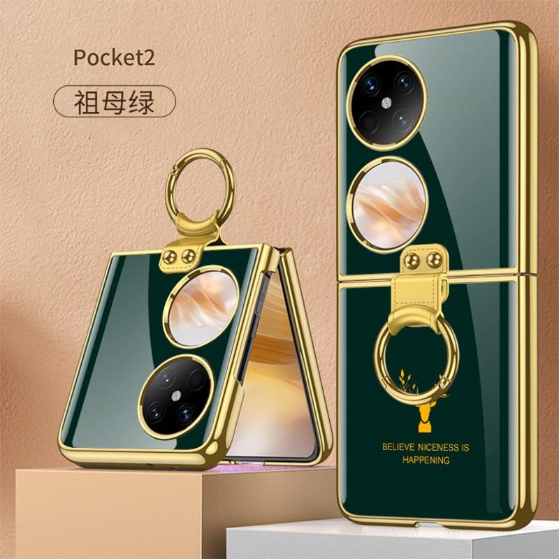 Pocket 2 Phone Case With Ring Stand Hard PC Cover Anti-Drop Glass-Like Finish Trendy Ins Style