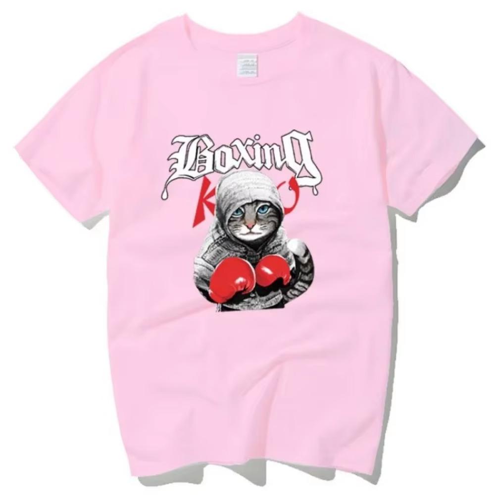 2018 Neues Kurzarm-Herren-Sommer-Boxkatzen-T-Shirt Damen Trendiges Harajuku Studenten Reine Baumwolle Locker Tide
