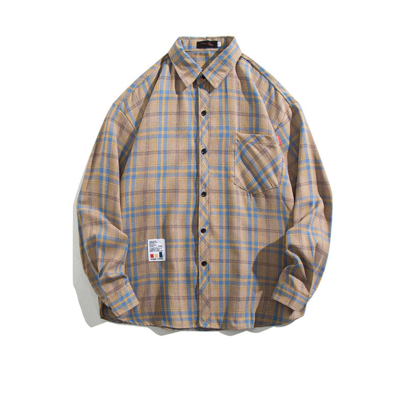 

Весна и осень, новая мужская повседневная шерстяная клетчатая рубашка с длинными рукавами, свободная рубашка для пары XL чёрный