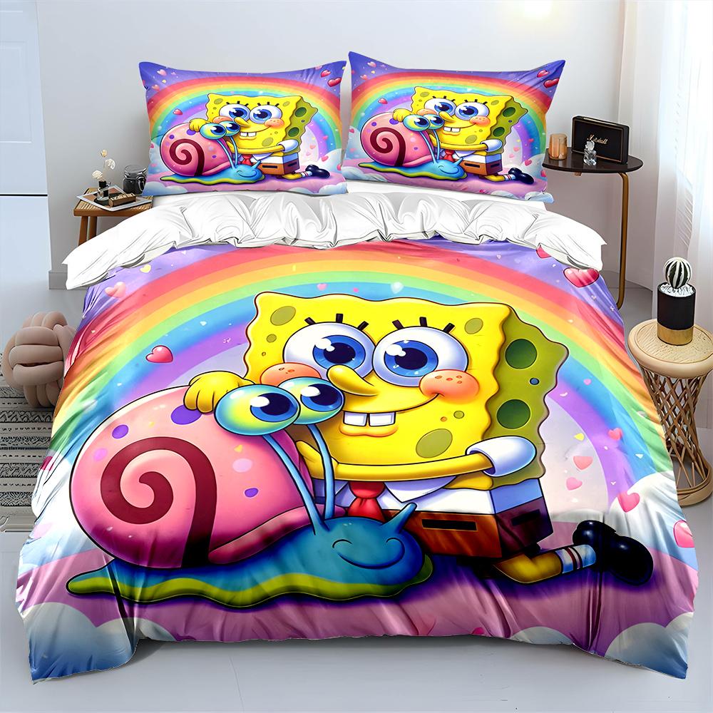 3PC Cartoon SpongeBob Printed Bedding Set for Kids Boys Girls New 3d Printed Bed Cover Duvet Cover Pillow Case Bedroom Decor