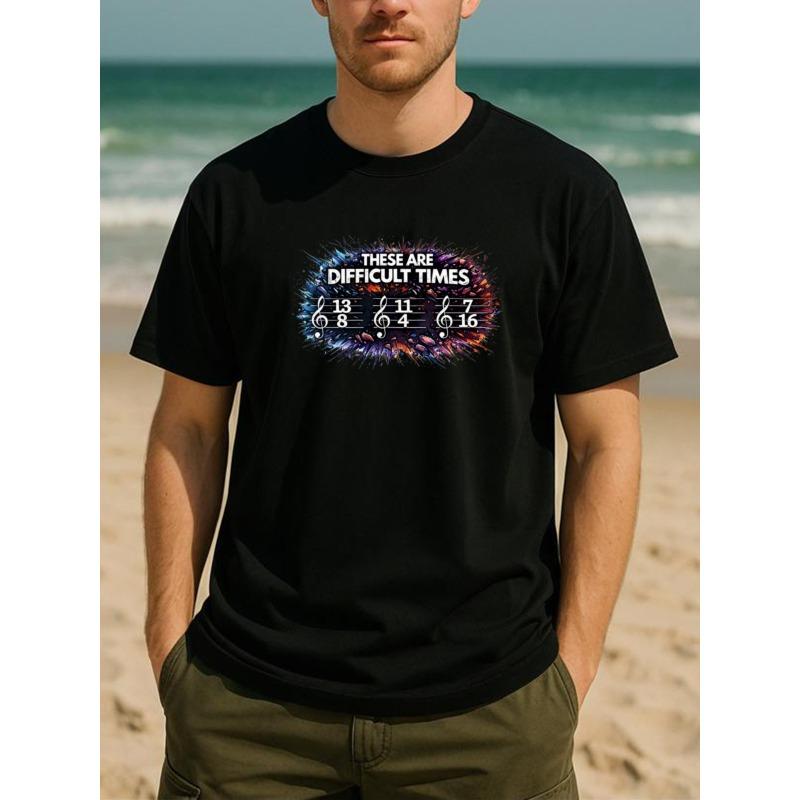 

European Size Complex Score Musician Self-mocking Style Pure Polyester Versatile T-shirt, Simple and Fashionable for Men, Casual Short-sleeved T-shirt 4XL чорний