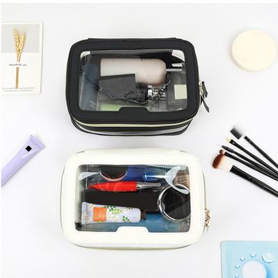Bolsa de cosméticos transparente com fecho de zíper à prova d'água visível portátil formato quadrado grande capacidade para viagens de negócios ao ar livre bolsa de maquiagem bolsa de higiene pessoal