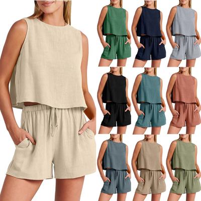 Women’s Summer Color 2 Piece Outfits Shorts Sets Sleeveless Tank And High Waisted Shorts