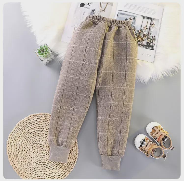 Girls' Thickened Sports & Casual Corduroy Sweatpants - Autumn/Winter Plus Velvet One-Piece for Medium & Large Children